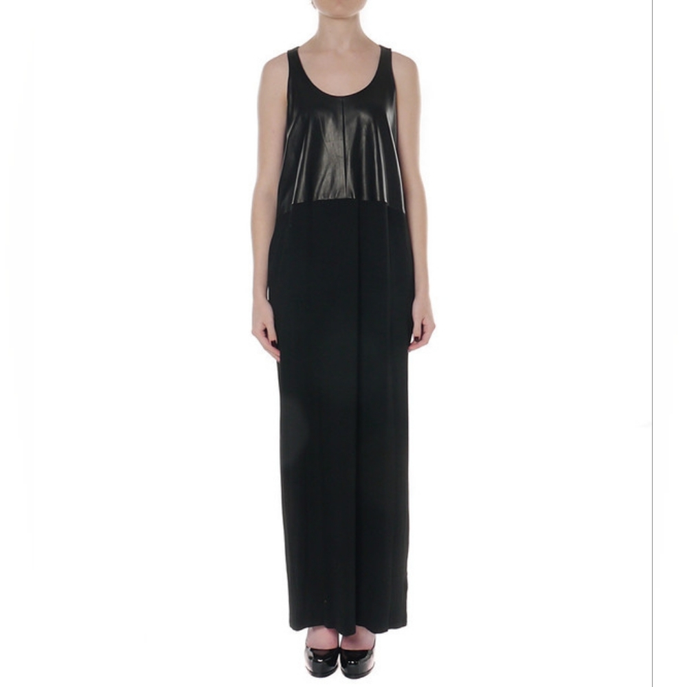 Mason by Michelle Mason Lamb Leather Silk Maxi Dress in Black